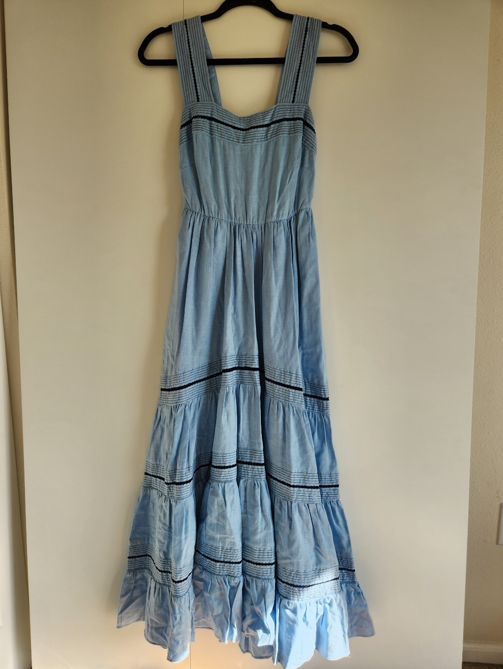 Misa Los Angeles Aurelia Maxi Dress Blue Smocked Tiered Xs Nwt $430